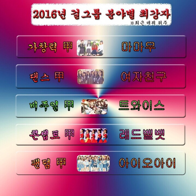 2016 걸그룹 분야별 최강자 | 인스티즈