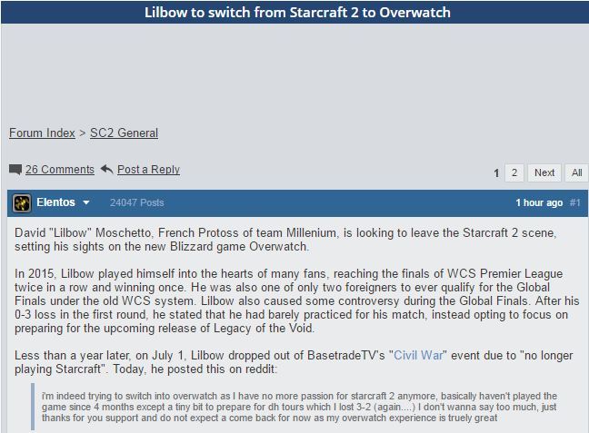 [스타2] WCS 우승자 릴보우 오버워치로 전향 | 인스티즈