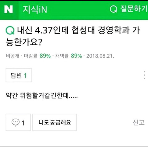 ??? : 내신 4.37인데 협성대 경영학과 가능한가요? | 인스티즈
