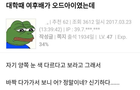 대학때 후배가 오드아이였는데... | 인스티즈